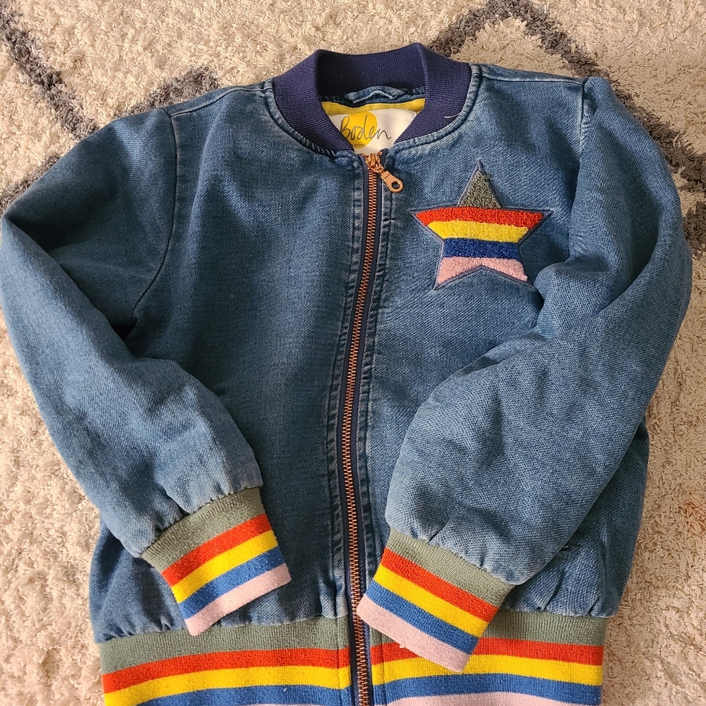 Boden Kids Denim Jacket with Rainbow Star